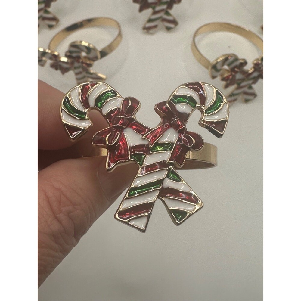 Candy Cane Metal Napkin Rings Set of 6 Holiday Table - Never Used - Bows